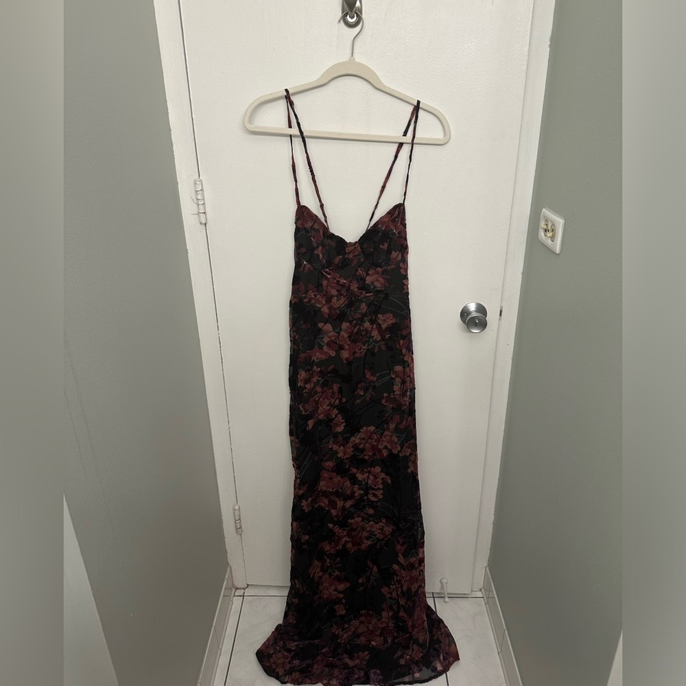 Black Floral Velvet Mermaid Maxi Dress